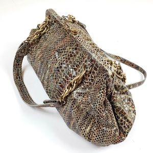 Elliott Lucca Multicolor Snakeskin-Pattern Satchel with Gold Chain